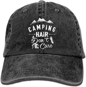 img 4 attached to Splash Brothers Customized Unisex Camping Hair Don't Care Vintage Baseball Cap - Adjustable Denim Dad Hat