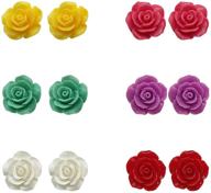 stylish and versatile: 6 pairs resin 🌹 rose flower earring studs set with stainless steel post logo