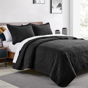 img 3 attached to 👑 Queen Size Black Quilt Sets with Coin Pattern, Love's Cabin Comforter Bedding Cover, Soft Lightweight Bedspread Bed Decor Coverlet Sets for All Season (90"x96")