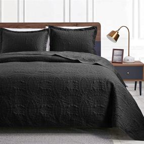 img 4 attached to 👑 Queen Size Black Quilt Sets with Coin Pattern, Love's Cabin Comforter Bedding Cover, Soft Lightweight Bedspread Bed Decor Coverlet Sets for All Season (90"x96")