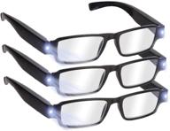 led reading glasses with built-in light, lighted magnifier eyewear for nighttime reading, compact full frame unisex bright led readers, clear vision lighted eye glasses, +2.5 strength logo