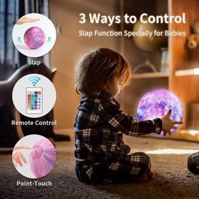 img 3 attached to 🌙 Galaxy Moon Lamp with Stand - 7.1" Diameter, 16 Color LED Night-Light for Bedroom Desk Decor, Tap/Touch/Remote Control, Ideal Christmas Birthday Gift for Teen Girls/Boys/Babies/Kids Toys/Women - Purple