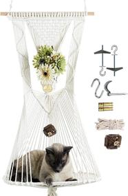 img 4 attached to 🐱 Stylish Macrame Cat Hammock with Flower Holder, Shelf, Catnip Toy, and Hanging Kit for a Luxurious Feline Experience