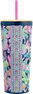 🌸 lilly pulitzer double wall tumbler: insulated travel cup with lid and reusable straw - holds 24 ounces, seen and herd логотип