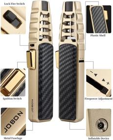 img 2 attached to JOBON Torch Lighter - Adjustable Firepower, Butane Refillable with Lock, Ideal for Baking, Cigar, Kitchen, BBQ, Camping - Gift Box Included (Gold Lacquer on Zinc Alloy with Black Plastic)