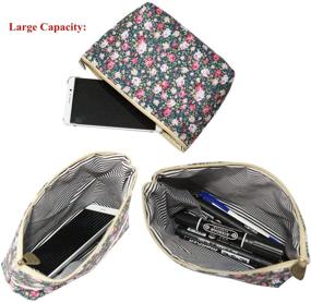 img 2 attached to 🌸 Assorted Large Capacity Floral Pen Holder Stationery Pencil Pouch - LJY 4 Pieces - Perfect for Traveling and Multi-functional Use as Cosmetic Bags