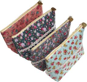 img 4 attached to 🌸 Assorted Large Capacity Floral Pen Holder Stationery Pencil Pouch - LJY 4 Pieces - Perfect for Traveling and Multi-functional Use as Cosmetic Bags