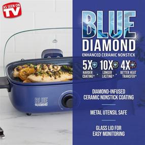 img 3 attached to 💎 Blue Diamond 4QT Weeknight Wonder Diamond-Infused Electric Skillet, Grill, Oven, Steamer - 3-in-1 Multifunction Appliance