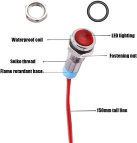img 2 attached to Пять штук красных светодиодных индикаторных ламп AC/DC12-24V Smseace диаметром 1/4‘’(6мм) с плоской головкой, водонепроницаемые, с длиной кабеля 150мм, металлические.