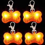 🐾 4-piece plastic led dog collar tag lights – bone shaped glow-in-the-dark dog tags for night safety – orange - light up flashing dog tags for walking логотип