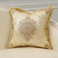 🌸 avigers luxury decorative european throw pillow cover - soft floral embroidery, tassels - beige gold - 18x18 inch логотип