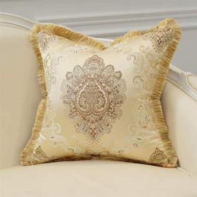 img 4 attached to 🌸 Avigers Luxury Decorative European Throw Pillow Cover - Soft Floral Embroidery, Tassels - Beige Gold - 18x18 Inch