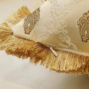 img 1 attached to 🌸 Avigers Luxury Decorative European Throw Pillow Cover - Soft Floral Embroidery, Tassels - Beige Gold - 18x18 Inch