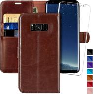 📱 samsung galaxy s8 wallet case, 5.8-inch, monasay - flip folio leather cell phone cover with credit card holder, brown [includes screen protector] logo