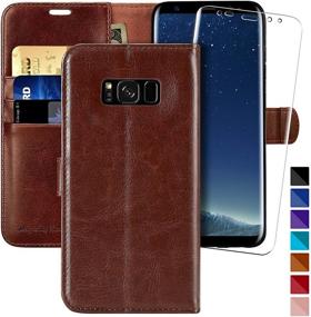 img 4 attached to 📱 Чехол Samsung Galaxy S8 Wallet Case, 5,8 дюйма, MONASAY - Flip Folio кожаный чехол для мобильного телефона с отделением для кредитной карты, коричневый [С защитным экраном]