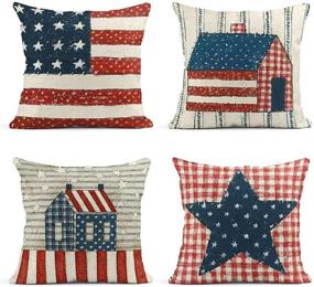 img 4 attached to ArtSocket Set of 4 Linen Throw Pillow Covers: 4th of July Independence Day Decor Square Pillow Cases - 18x18 inches Home Decor Pillowcases