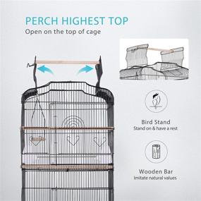 img 2 attached to 🐦 VIVOHOME 59.8 Inch Wrought Iron Bird Cage with Play Top, Rolling Stand - Ideal for Parrots, Conures, Lovebird, Cockatiel, Parakeets