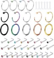 💎 fibo steel 25-62pcs 20g stainless steel hoop nose rings screw stud rings piercing jewelry with colored cz inlay logo