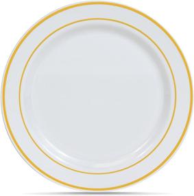 img 4 attached to 🥗 Top Choice: Select Settings 50 COUNT Gold Trim Disposable Plastic Salad/Dessert Plates - 7.5 Inch