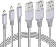 premium iphone charger cable set - 3 pack mfi certified lightning to usb cables for fast charging & syncing - 3/6/10 ft lengths - compatible with iphone 13 12 pro max 11 x xs xr 8 7 6 plus mini ipad airpods - nylon braided - grey logo