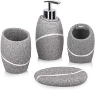 🚽 bathroom accessory set - 4-piece complete vanity countertop decor, including soap dispenser, toothbrush holder, tumbler, and soap dish - grey granite finish logo