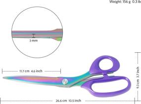 img 2 attached to Asdirne Titanium Coating Tailor Scissors - Professional 10.5-Inch Fabric Shears with Ultra-Sharp Stainless Steel Blades, Ergonomic ABS Handle - Rainbow & Purple