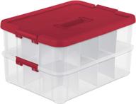📦 stack & carry 2 layer 24 ornament storage box by sterilite - red lid and handle, transparent layers логотип