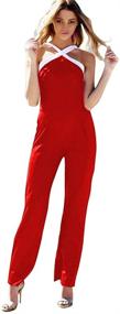 img 4 attached to IBTOM CASTLE Women's V-Neck Halter Jumpsuits with High Waist, Wide-Leg Long Pants, Pockets - Ideal for Weddings, Rompers Overalls