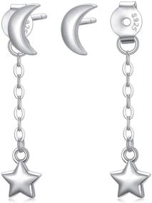 img 4 attached to 🌙 Sterling Silver Moon and Star Earrings: Dainty Dangle Studs for Women/Girls, Hypoallergenic Jacket Design