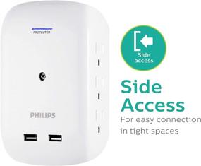 img 2 attached to 🔌 Удлинитель Philips с 6 розетками и 2 портами USB, боковым доступом, стенным переходником, съемной полкой для зарядки устройств, зарядным устройством, индикатором защиты, 450Дж, 2,4А, 12Вт, белый, SPS6024WA/37.