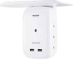 img 4 attached to 🔌 Удлинитель Philips с 6 розетками и 2 портами USB, боковым доступом, стенным переходником, съемной полкой для зарядки устройств, зарядным устройством, индикатором защиты, 450Дж, 2,4А, 12Вт, белый, SPS6024WA/37.