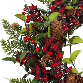 img 2 attached to 🎄 20-Inch Christmas Wreath with Wood Leaves, Black and Red Buffalo Check, Berries, Pine Branches, and Pine Cones – Winter Decorations for Front Door, Christmas Holiday