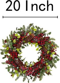 img 3 attached to 🎄 20-Inch Christmas Wreath with Wood Leaves, Black and Red Buffalo Check, Berries, Pine Branches, and Pine Cones – Winter Decorations for Front Door, Christmas Holiday