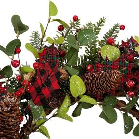 img 1 attached to 🎄 20-Inch Christmas Wreath with Wood Leaves, Black and Red Buffalo Check, Berries, Pine Branches, and Pine Cones – Winter Decorations for Front Door, Christmas Holiday