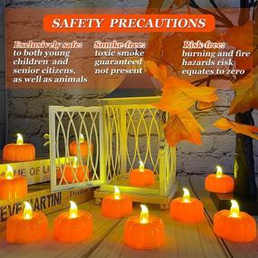 img 1 attached to 🎃 TURNMEON 12 Pack Fall Pumpkin Tea Lights: Battery Operated Flickering Candles for Fall Thanksgiving & Halloween Decor