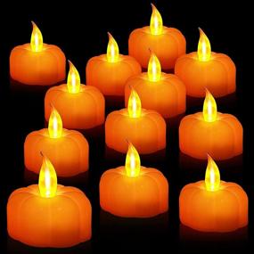 img 4 attached to 🎃 TURNMEON 12 Pack Fall Pumpkin Tea Lights: Battery Operated Flickering Candles for Fall Thanksgiving & Halloween Decor