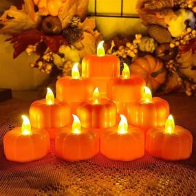 img 3 attached to 🎃 TURNMEON 12 Pack Fall Pumpkin Tea Lights: Battery Operated Flickering Candles for Fall Thanksgiving & Halloween Decor