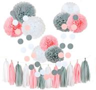 🎉 23-piece chotika tissue flowers pom poms party girl paper decorations for first birthday girl - tassel paper baby shower supplies kits (pink-white-grey) logo