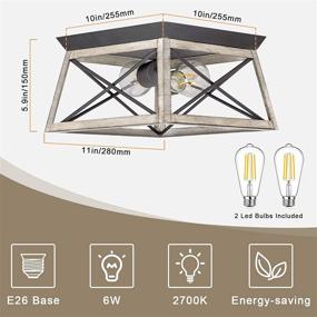 img 3 attached to 🏡 Rustic Farmhouse 2-Light Flush Mount Ceiling Light with Metal Geometric Shape and X-Brace Design - Dimmable LED Bulbs Included - Ideal for Hallway Entryway Foyer - Close to Ceiling Light Fixture