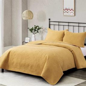 img 3 attached to Jupitex Matelasse Coverlet Bedspread Quilt Queen Size - Soft, Lightweight, and Breathable Yellow 🛏️ Quilt Bedspread Coverlet for All Seasons - 90x96 Textured Ultrasonic Embossed Bedding (3 Piece Set)