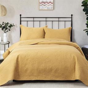 img 4 attached to Jupitex Matelasse Coverlet Bedspread Quilt Queen Size - Soft, Lightweight, and Breathable Yellow 🛏️ Quilt Bedspread Coverlet for All Seasons - 90x96 Textured Ultrasonic Embossed Bedding (3 Piece Set)