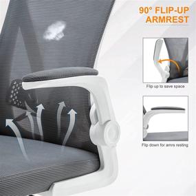 img 2 attached to Enhance Your Comfort and Productivity with the Ergonomic Computer Desk Chair: Adjustable Height, Lumbar Support, Breathable Mesh, and Flip-up Arms for Optimal Support - White+Grey