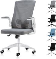 enhance your comfort and productivity with the ergonomic computer desk chair: adjustable height, lumbar support, breathable mesh, and flip-up arms for optimal support - white+grey logo