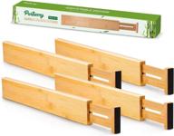 purtuemy bamboo drawer organizer (13-15.7 inch) - adjustable separators for kitchen bedroom bathroom desk and office - utensil organizer with spring loaded dividers - organizer gift, 4-pack логотип