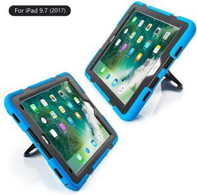 img 3 attached to 🔵 Rugged Blue/Black iPad Case 9.7-inch for iPad 5th/6th Gen, Pro, Air 2 - Heavy Duty Shockproof Silicone Protection