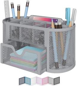 img 4 attached to 📚 Stay Organized in Style with this Vibrant Colors Mesh Desktop Organizer - Perfect for Dorm, College & School