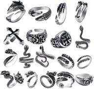 🦉 kesocoray 18 pcs punk rings collection featuring dragon claw, owl, cross, octopus, and snake rings logo