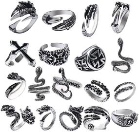 img 4 attached to 🦉Коллекция панк-колец KESOCORAY: 18 штук, включая кольца с клешней дракона, совы, крестом, осьминогом и змеей.