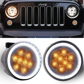 img 2 attached to 🔶 JK Turn Signal Lights - White DRL Amber LED Front Grill Signal Parking Lights with Smoke Lens - Replacement for 2007-2017 Jeep Wrangler JK JKU