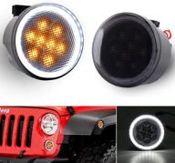 🔶 jk turn signal lights - white drl amber led front grill signal parking lights with smoke lens - replacement for 2007-2017 jeep wrangler jk jku logo